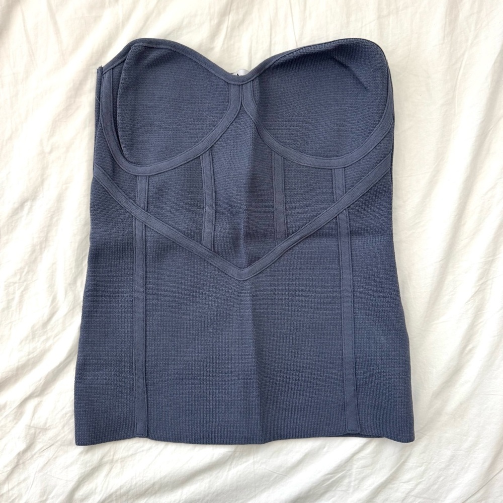 Zara Blue Structured Strapless Top
